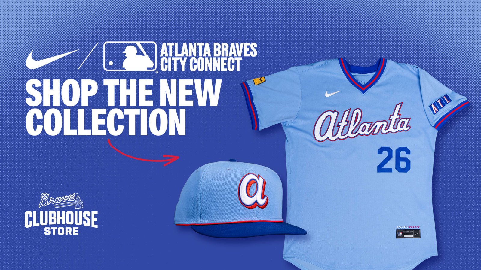 Uniforme City Connect azul cielo de Atlanta Braves presentado en una escena promocional