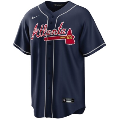 Camiseta navy oficial de Atlanta Braves con nombre y número