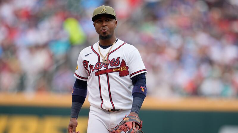 Atlanta Braves player poised on the infield