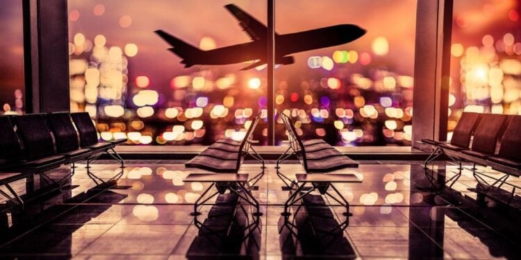 Airport lounge at night
