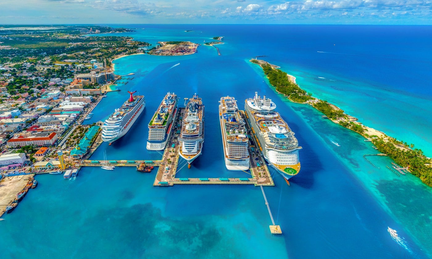 Cruise ship sailing on blue water