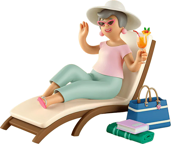 Illustrated traveller relaxing on a sunlounger for cruise travel insurance
