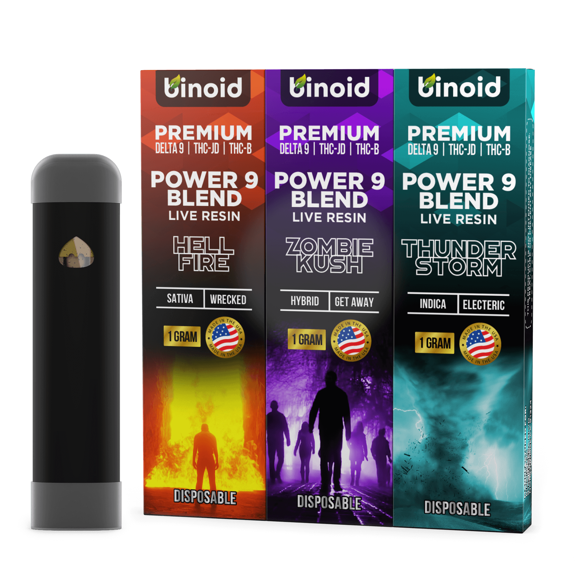 Binoid CBD Power 9 Blend disposable three-pack