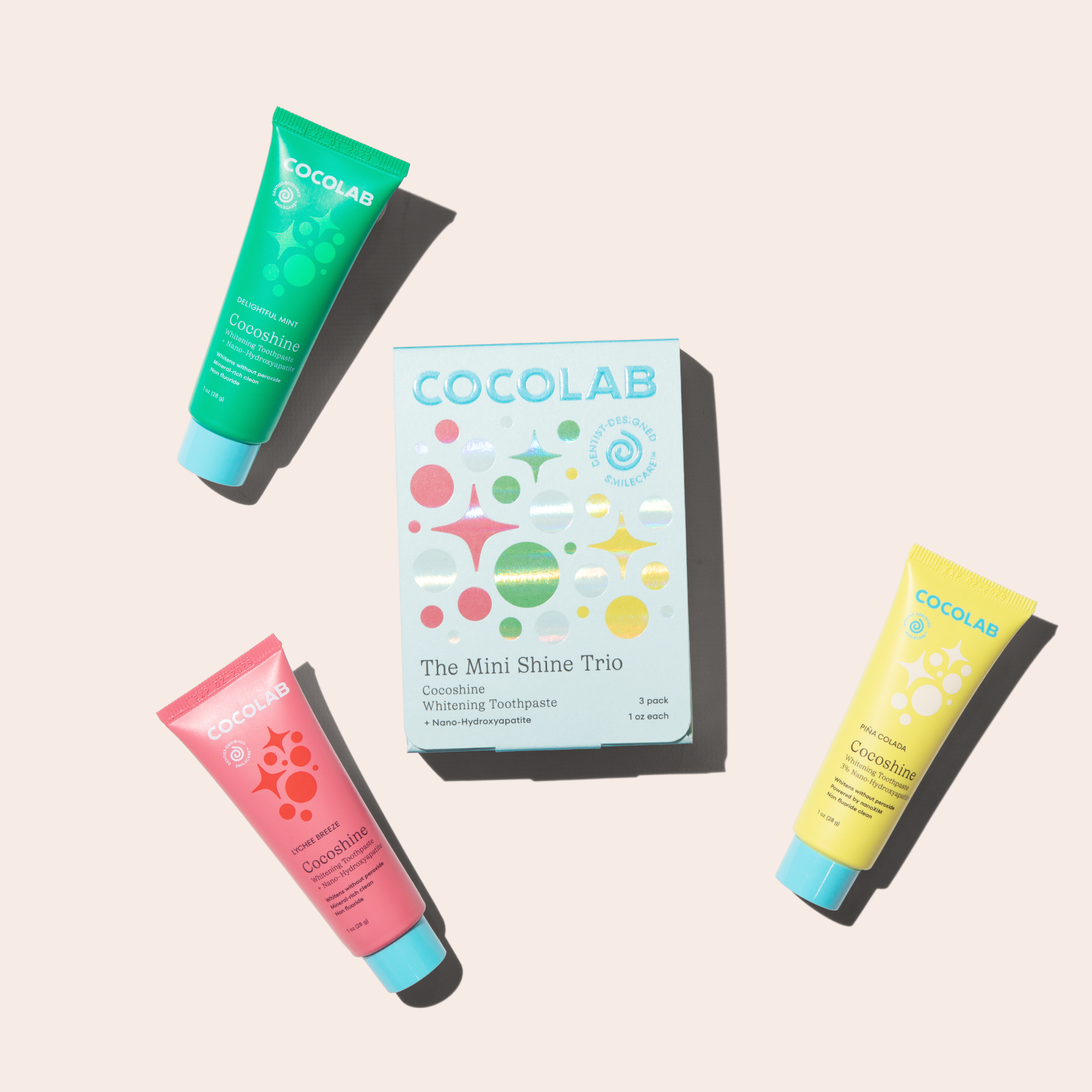 Cocofloss Mini Shine Trio travel toothpaste set
