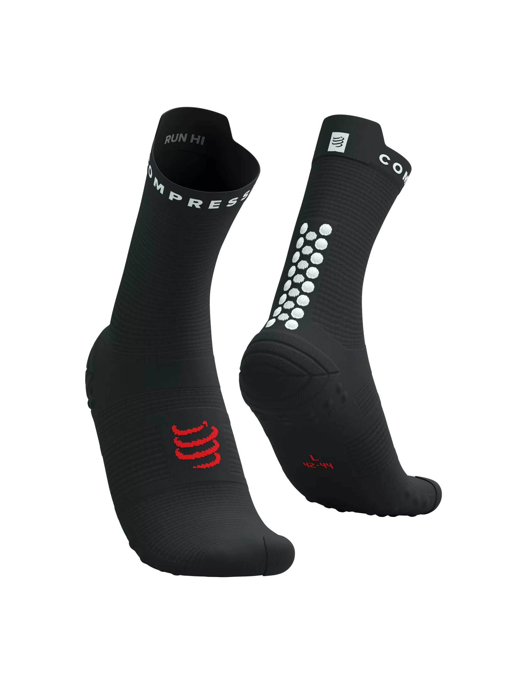 Schwarz-weiße Pro Racing Socks V4.0 Run High von Compressport