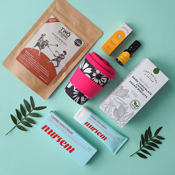 Thoughtful wellbeing gift scene for an autumn care package