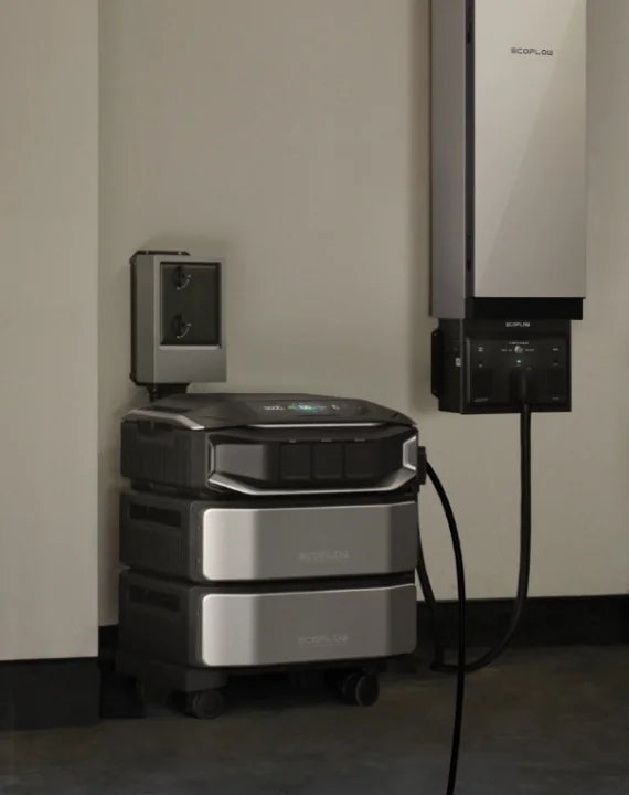 Sistema di backup domestico EcoFlow con batterie impilate