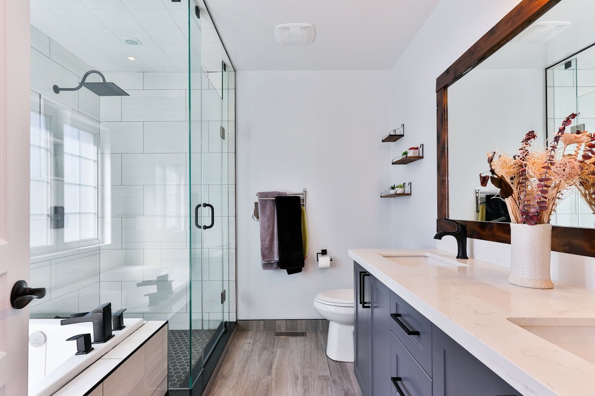 Modern bathroom with a glass shower enclosure