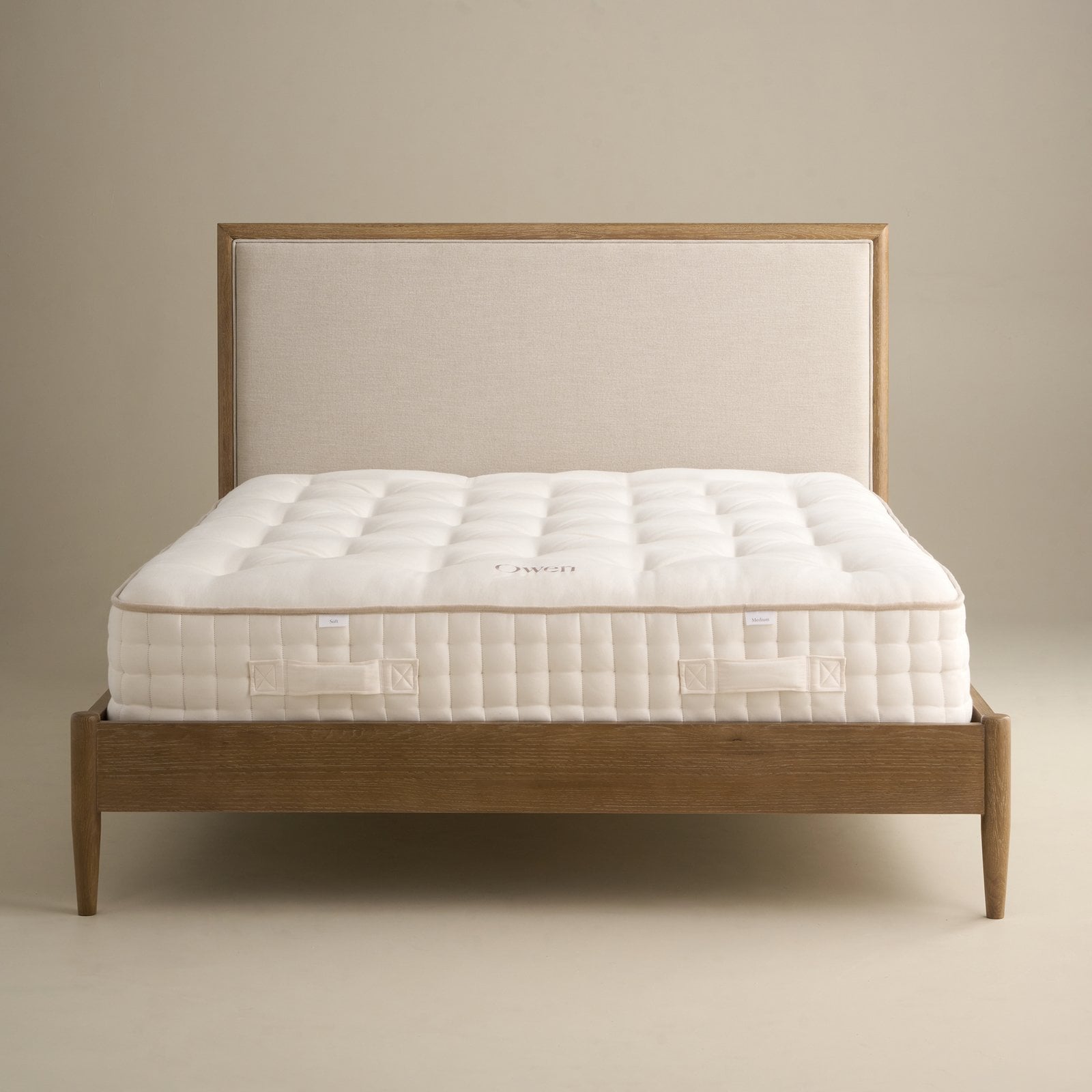 Front view of the Adina Bed in weathered oak