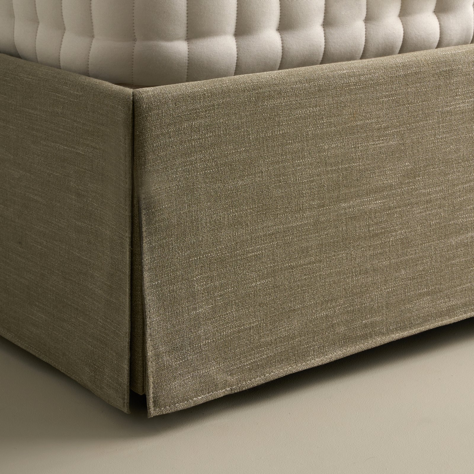 Orla side opening ottoman bed in olive upholstered fabric