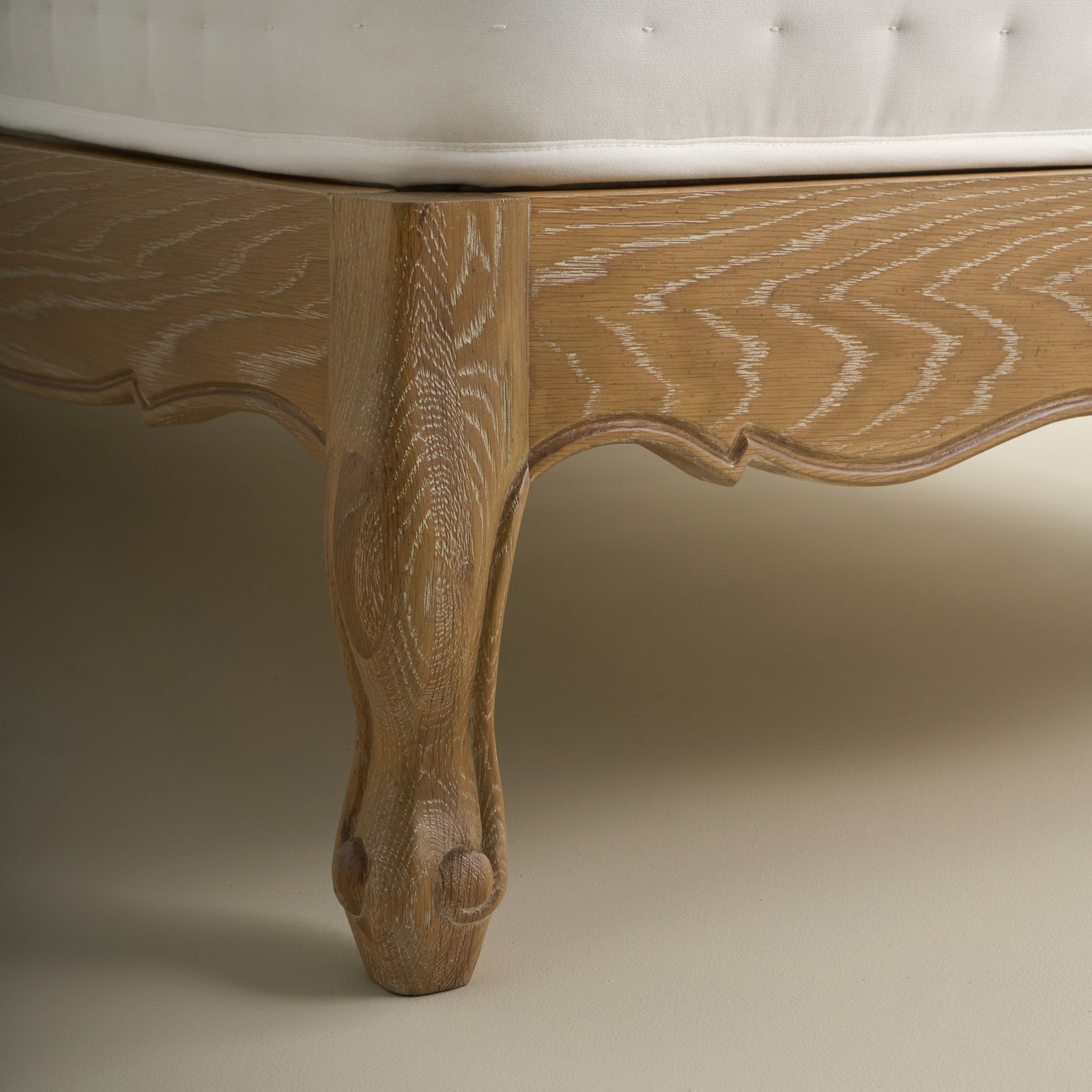 Sienna Beau bed showing weathered oak foot detail