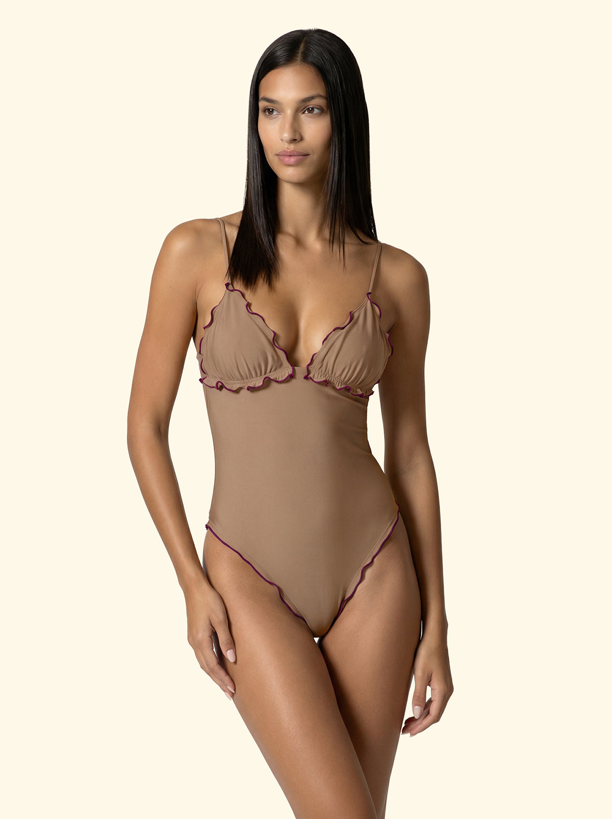 Monokini grigio F**K con bordi arricciati