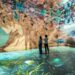 Visitors surrounded by the Dawn of Venus projection inside Frameless