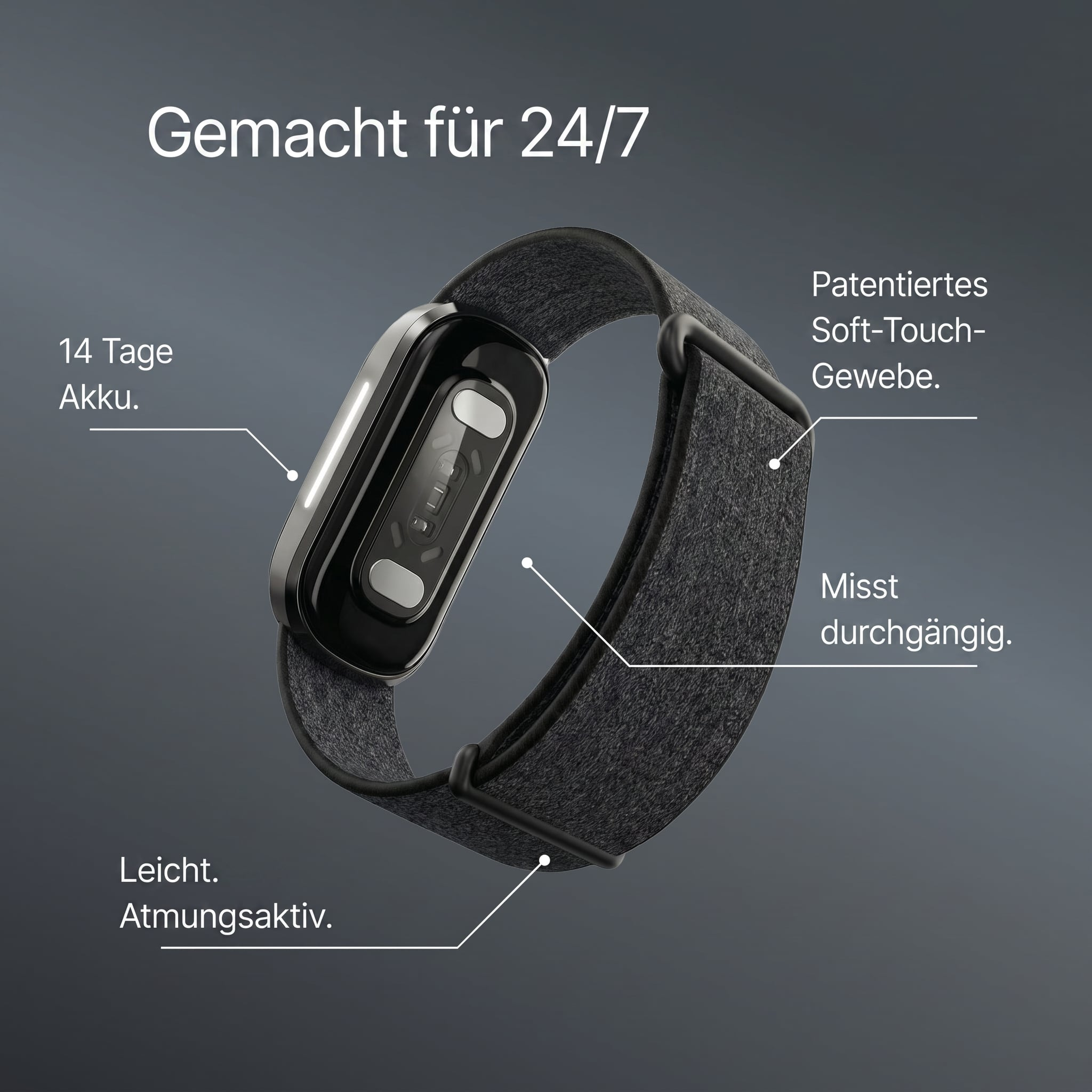 Hume Band 2.0 Produktgrafik mit eingeblendeten Gesundheitsdaten