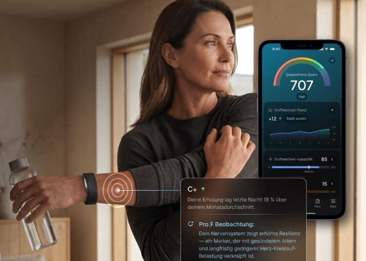 Person trägt ein schwarzes Fitness-Band am Handgelenk