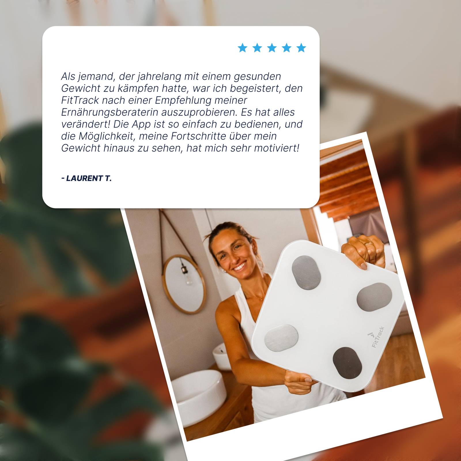 Körperanalysewaage in einer Kundenstimme mit Person im Hintergrund