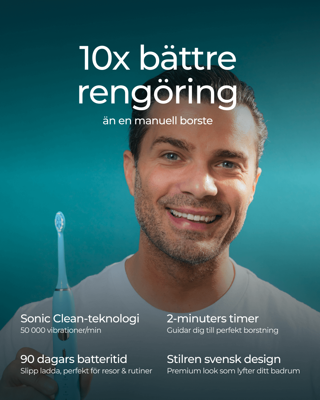 Person håller en Invenius S50 sonisk tandborste