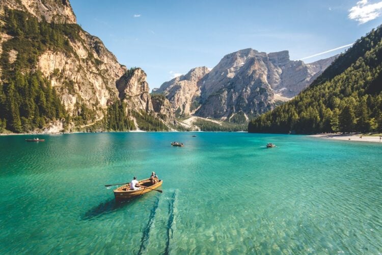 Mountain lake landscape for a slow early-autumn travel escape
