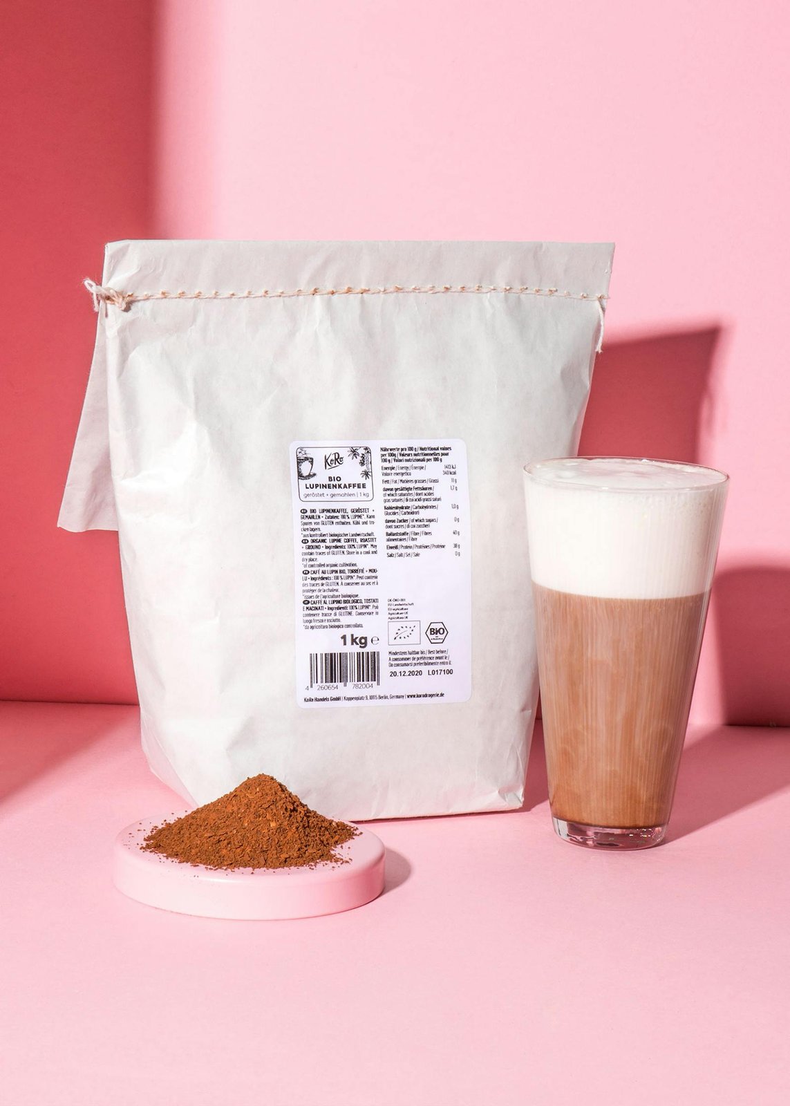 Bio Lupinenkaffee in einer hellen Produktverpackung