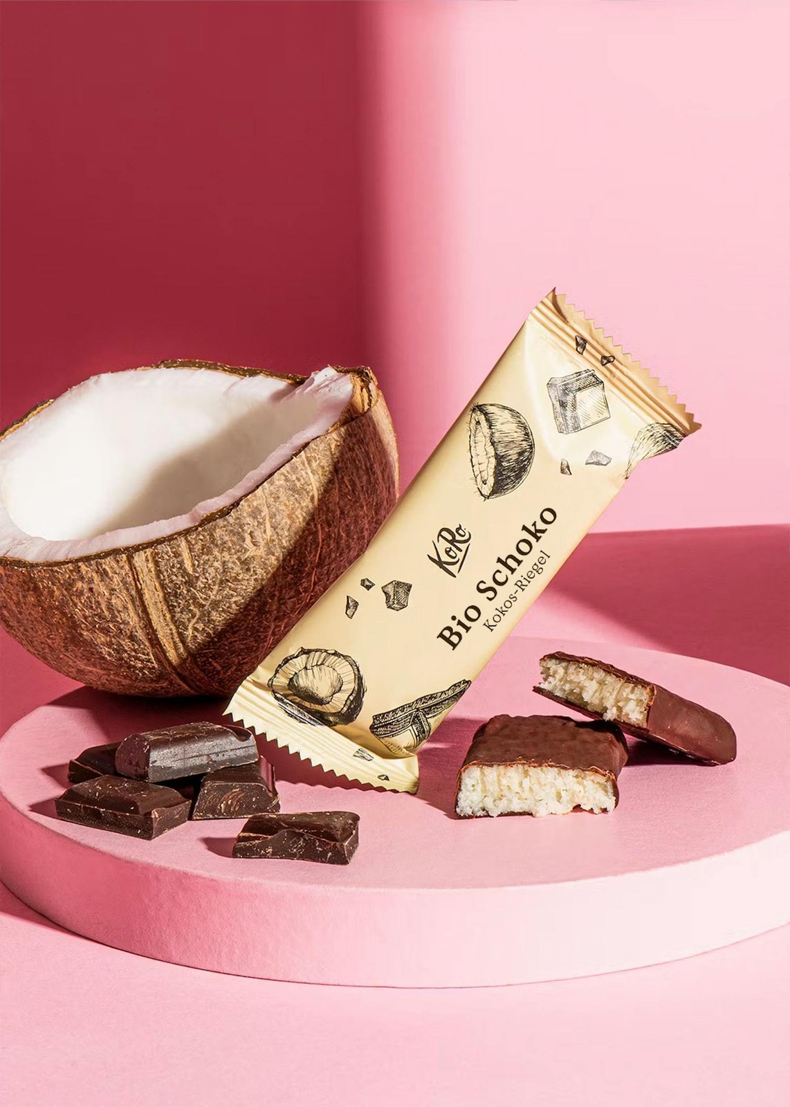 Schoko-Kokos-Riegel als Produktaufnahme
