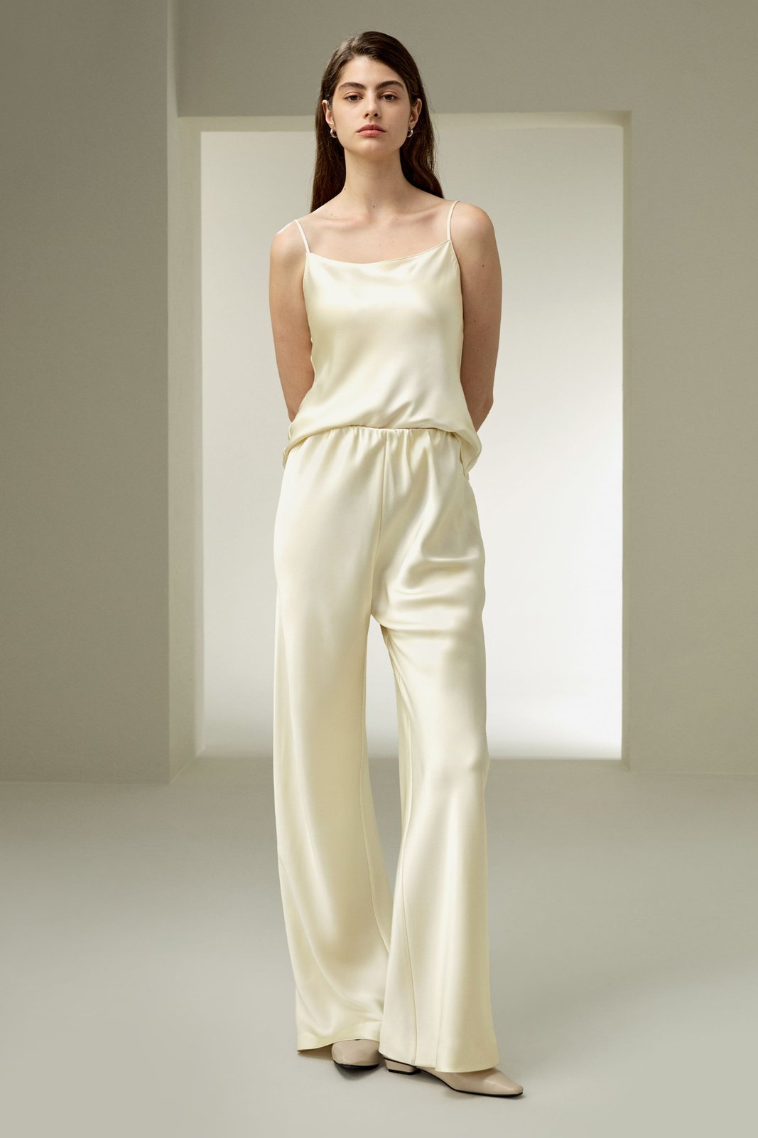 Full bias cut silk pants in Lily White