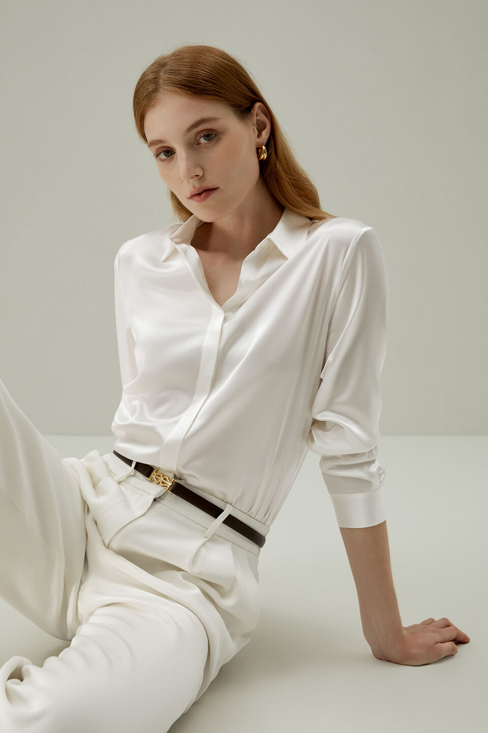 Basic Concealed Placket Silk Shirt von Lilysilk