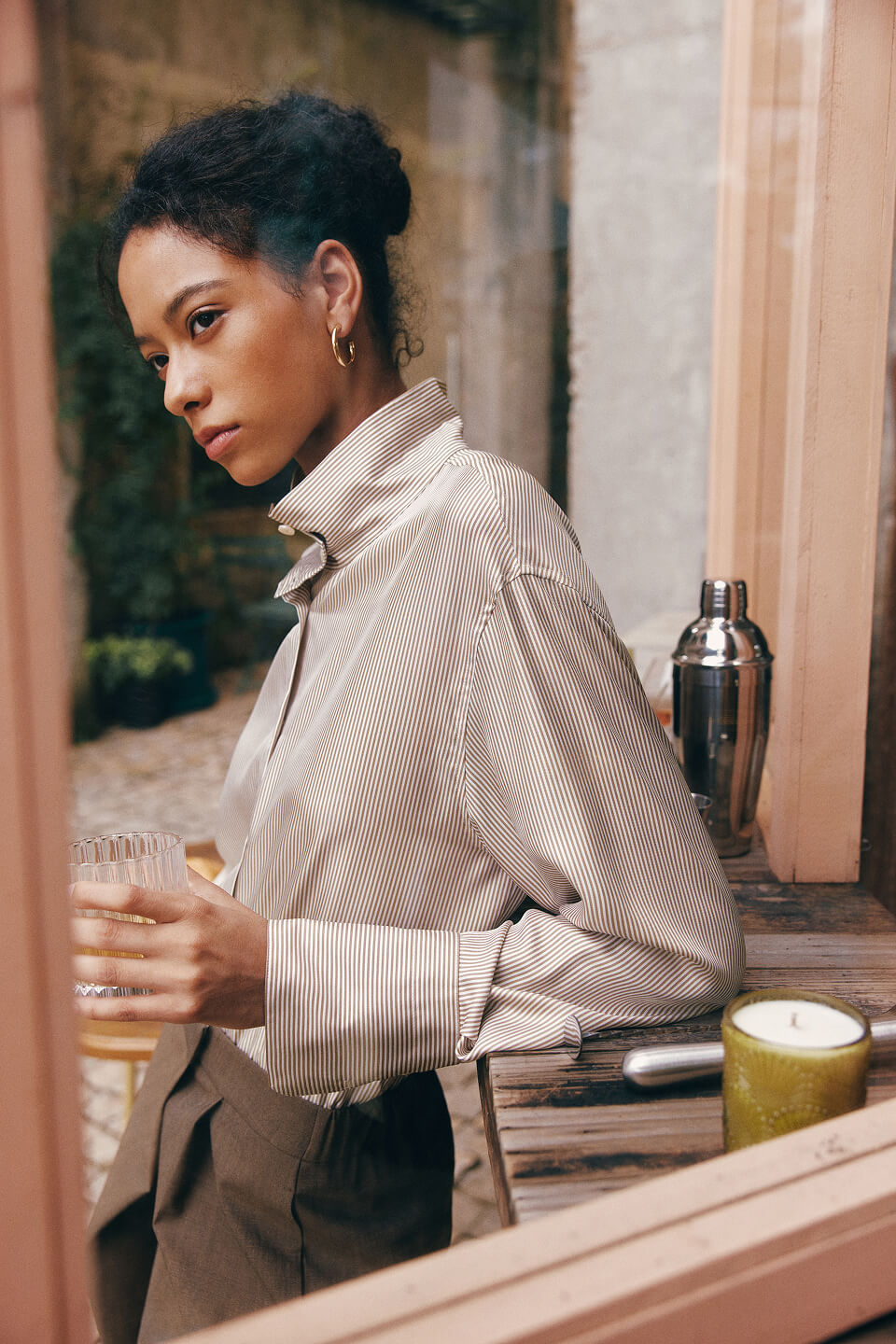 Camicia oversize in twill di seta a righe Lilysilk