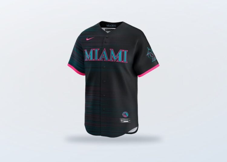 Black Miami Marlins City Connect jersey alternate product view