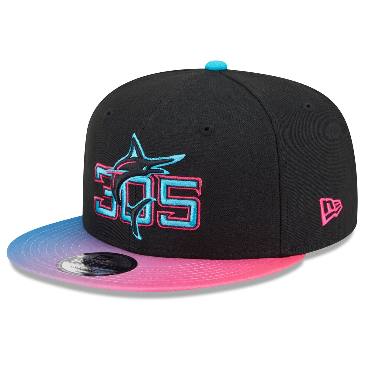 Black and pink Miami Marlins City Connect snapback cap