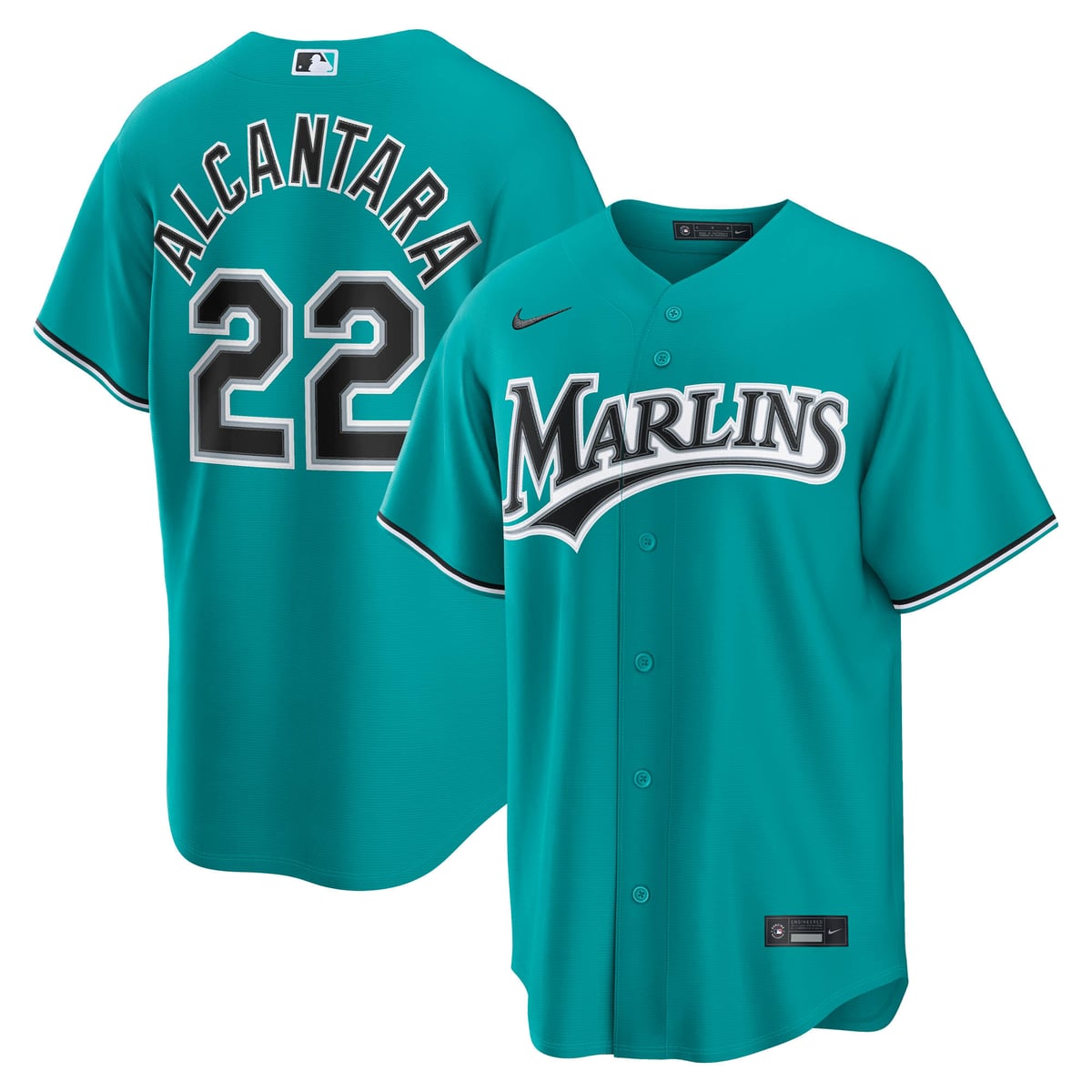 Teal Sandy Alcantara Miami Marlins alternate replica jersey
