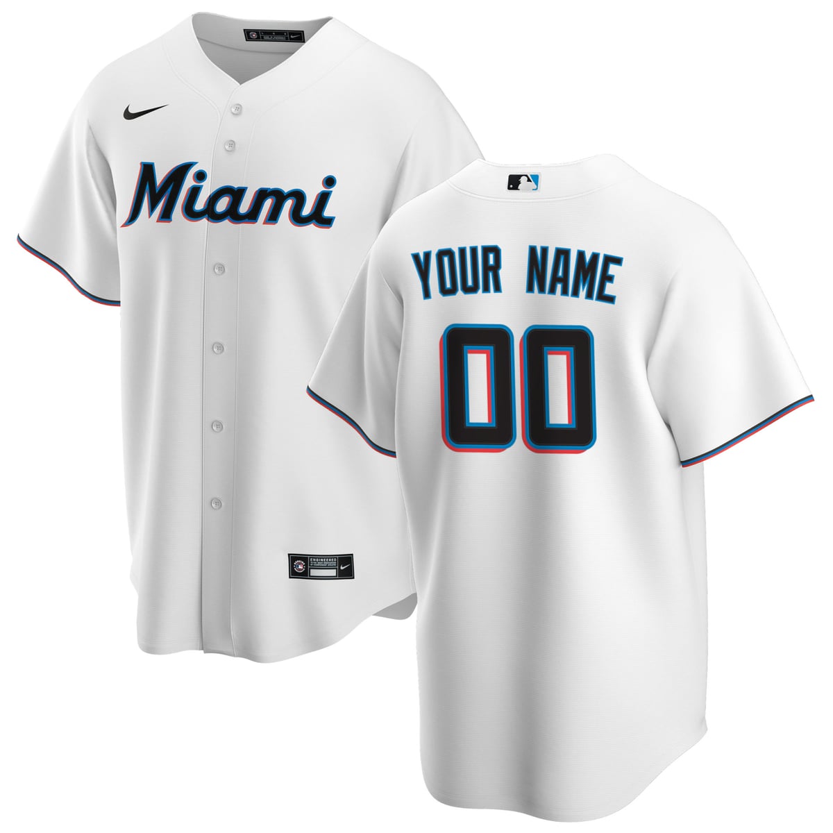White Miami Marlins home replica custom jersey