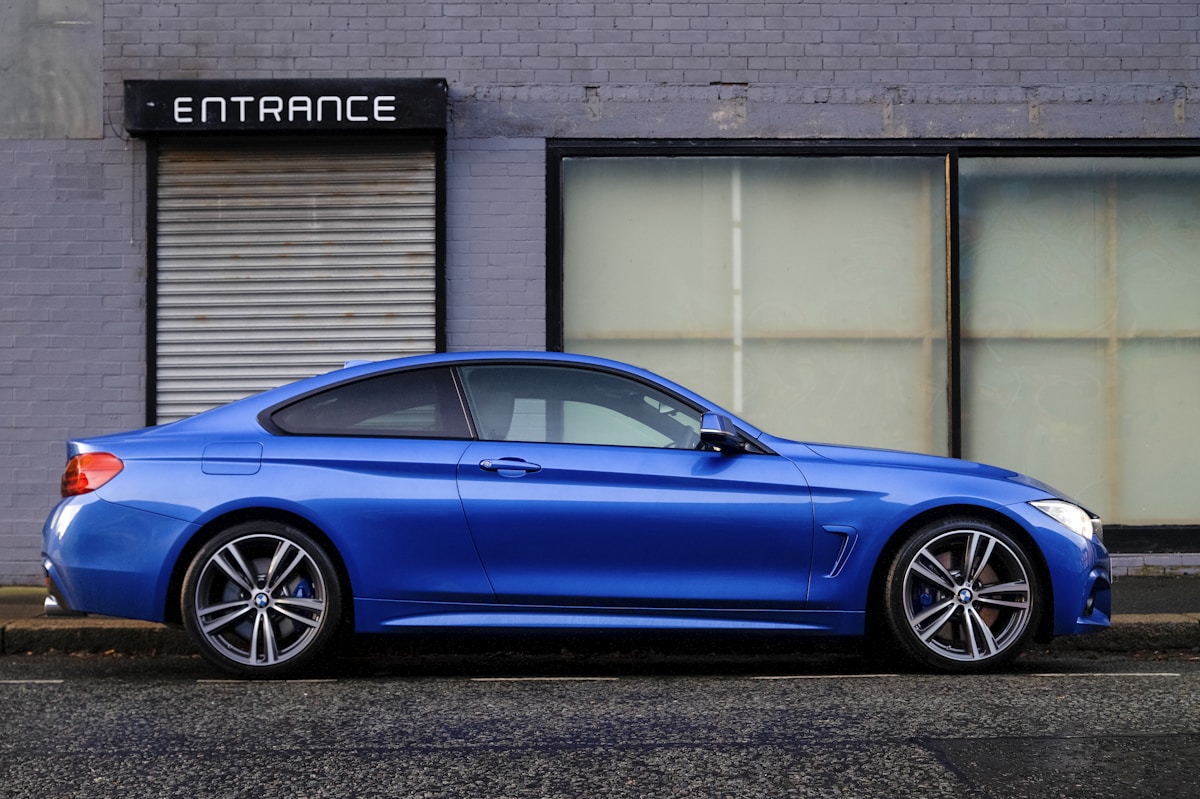 Blue car parked outside