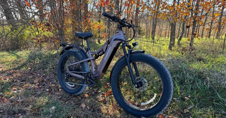 Puckipuppy fat tire ebike in a woodland setting