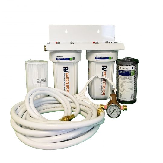 Jumbo Essential RV water filter system with hoses and regulator