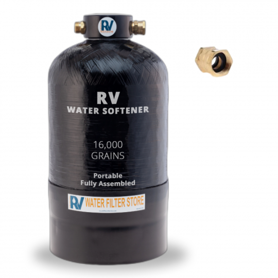 Essential Portable RV water softener with hose fittings