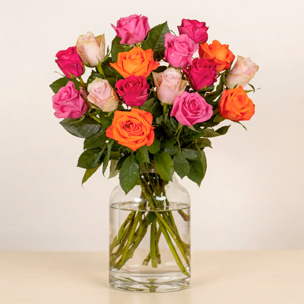 Blushing Rose pink cerise and orange rose bouquet