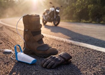 Motorlaars en beschermende motorkleding in een gebruikssituatie