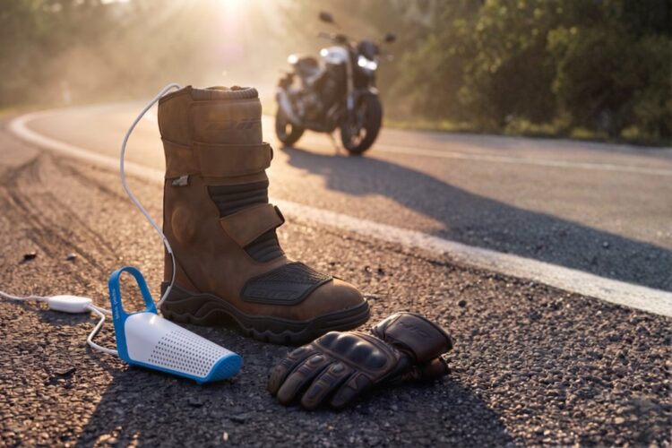 Motorlaars en beschermende motorkleding in een gebruikssituatie