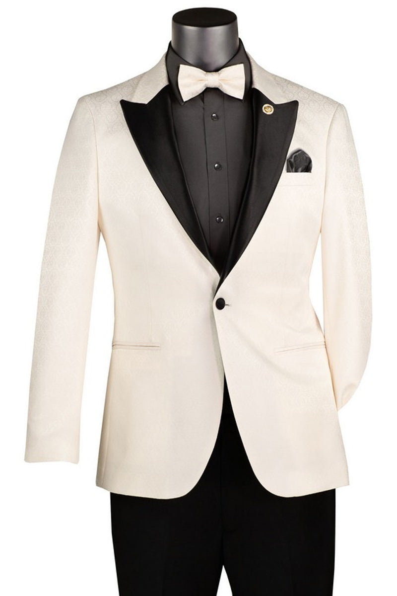 Ivory jacquard one button tuxedo jacket from Signature Menswear