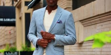 Light grey two piece summer cotton pinstripe suit from Signature Menswear
