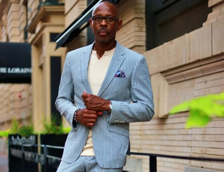 Light grey two piece summer cotton pinstripe suit from Signature Menswear