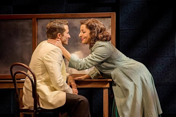 Actors performing in a live scene from Sinatra the Musical