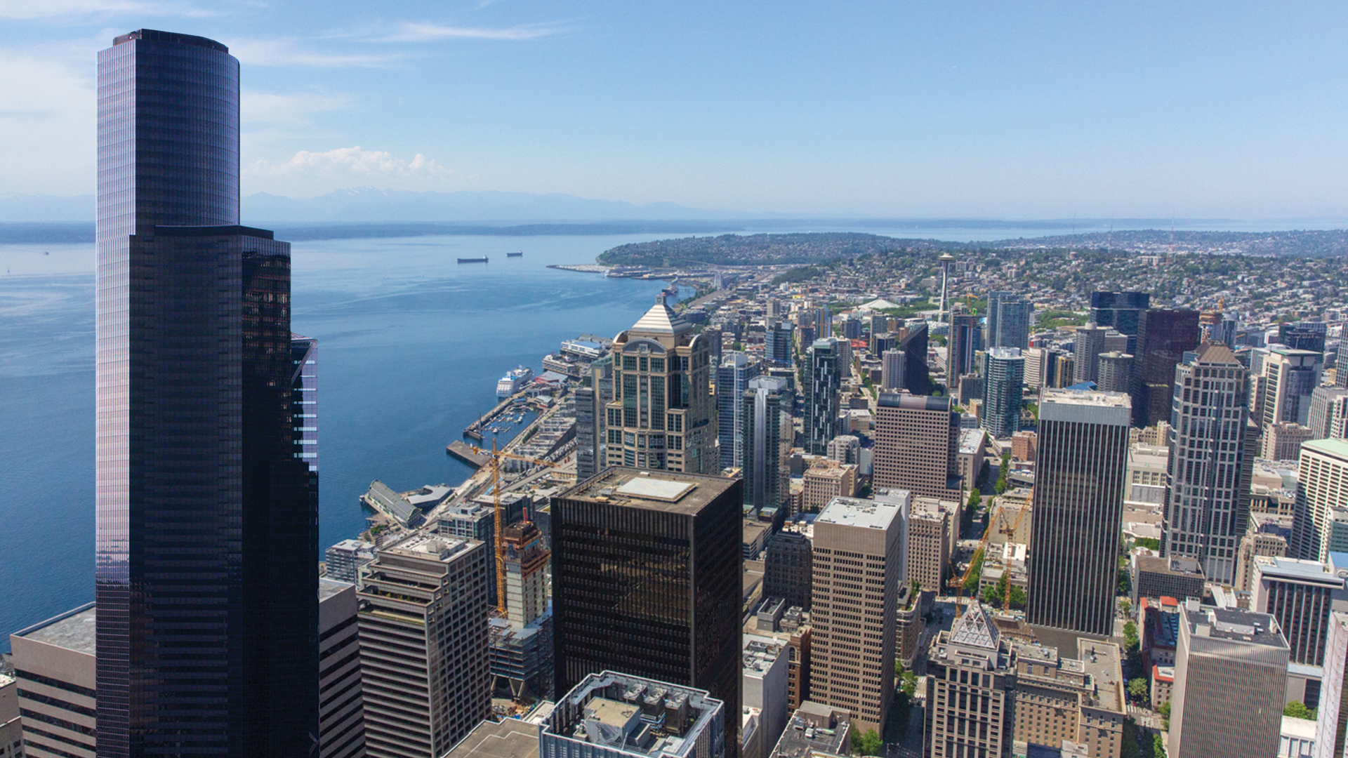 Seattle skyline in daylight seen from Sky View Observatory