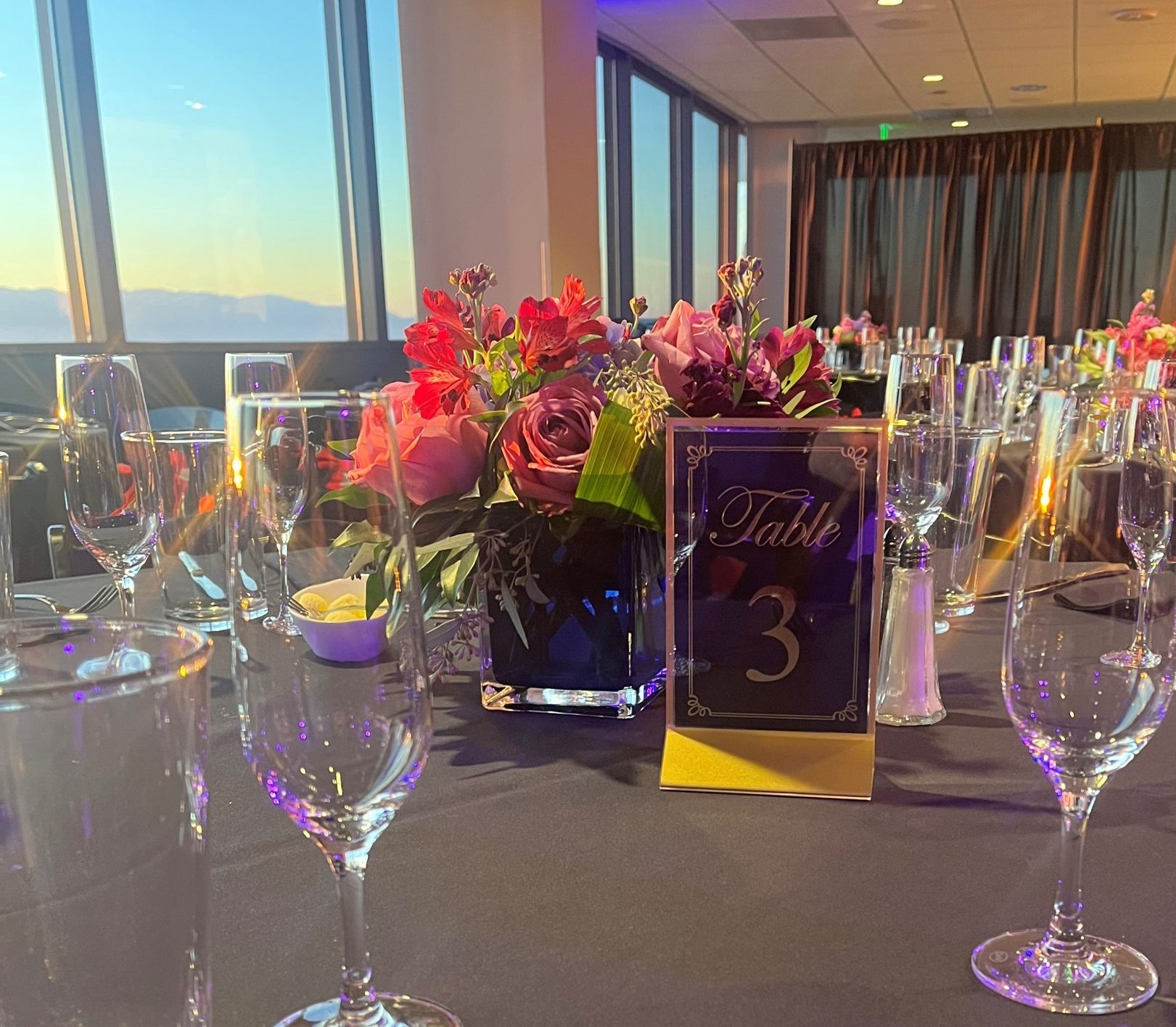 A set table prepared for a special experience at Sky View Observatory