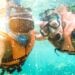 Couple taking a selfie in a tropical sea