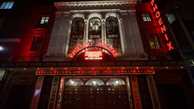 Phoenix Theatre exterior prepared for Stranger Things: The First Shadow
