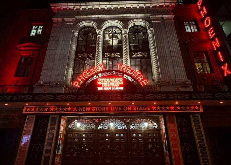 Phoenix Theatre exterior prepared for Stranger Things: The First Shadow