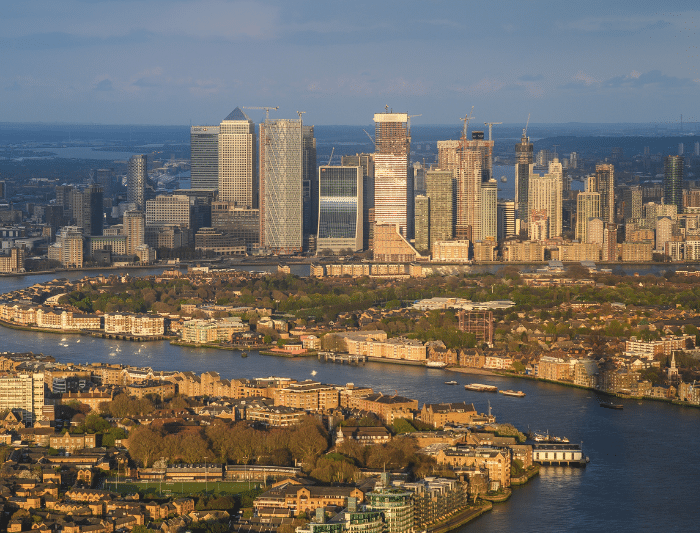 The Canary Wharf skyline seen from The View from The Shard