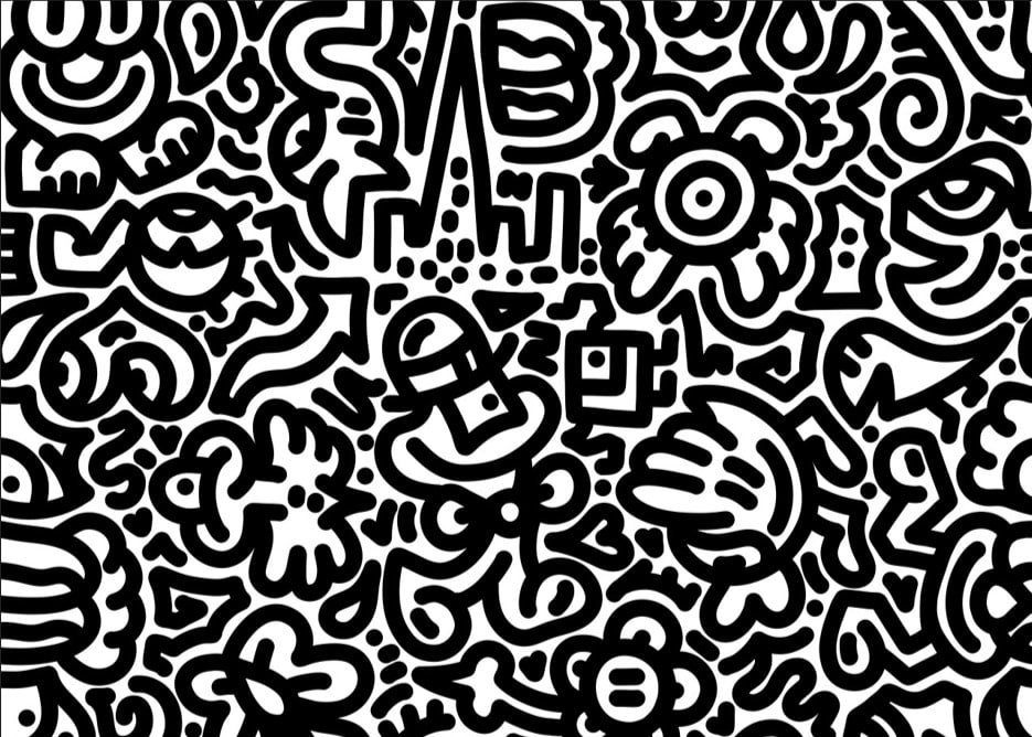 Playful Mr Doodle illustrations covering a table at The View from The Shard