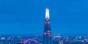 London skyline at night seen from The View from The Shard